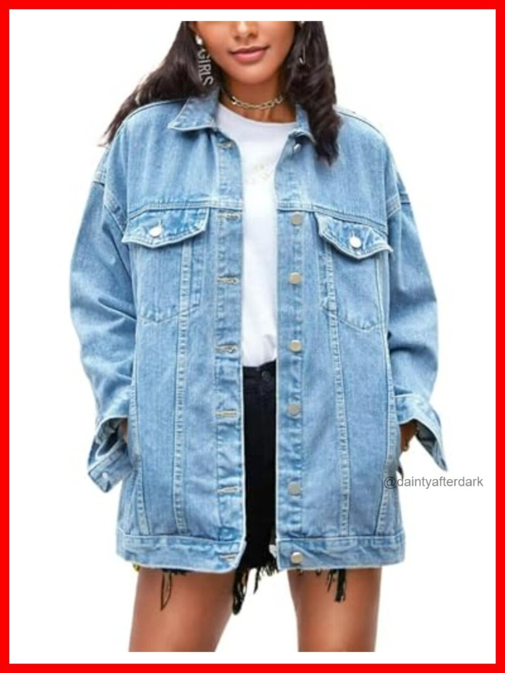 Oversized Denim Jacket Women Mid Long Loose Fit Boyfriend Jean Coat